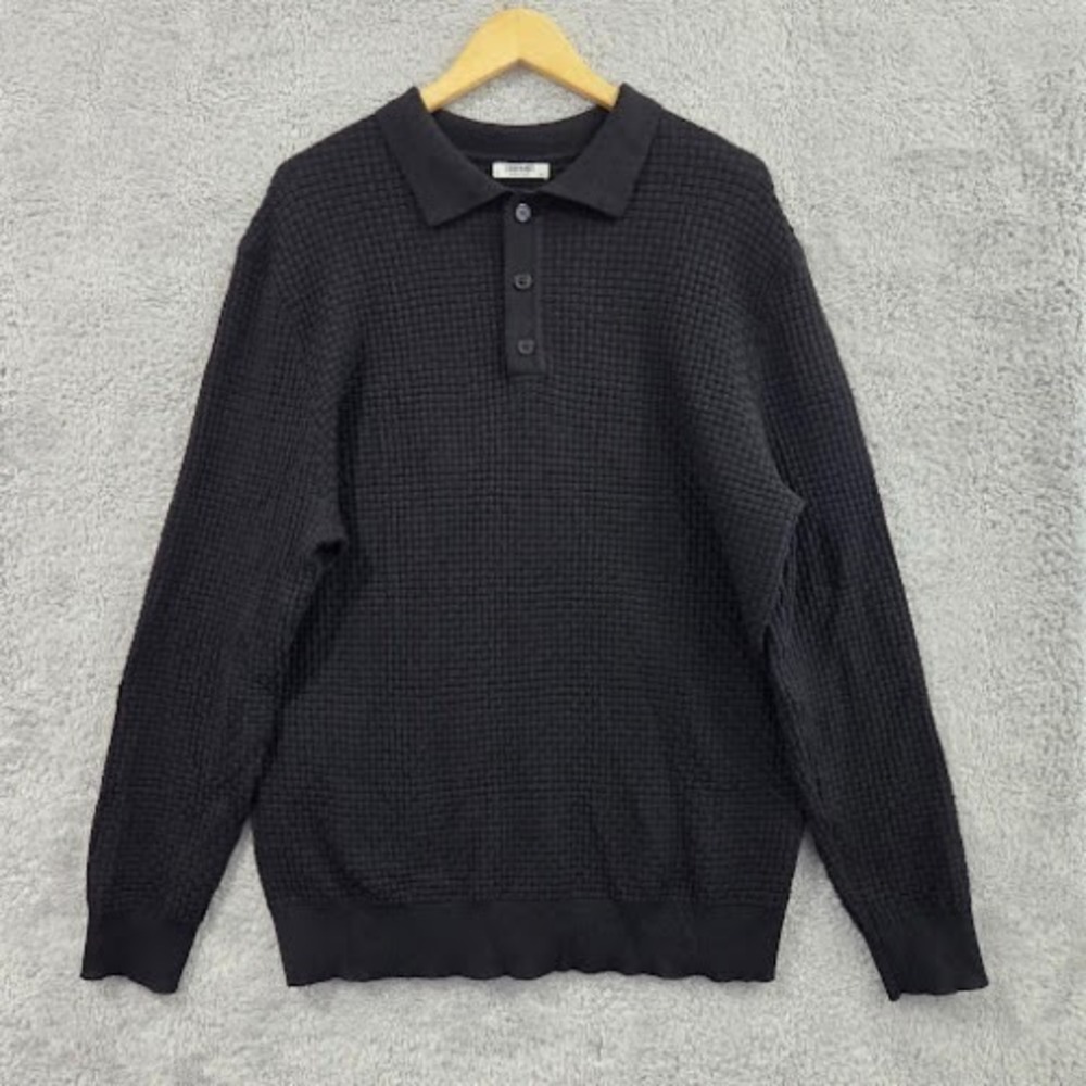 COOFANDY Sweater Polo Men's XXL Black Waffle Knit Long Sleeve Textured Soft